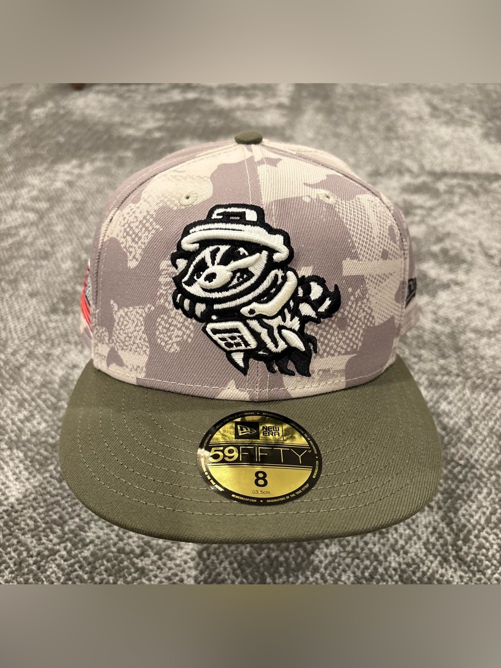New Era Rocket City Trash Pandas Armed Forces Camo 59FIFTY Size 8 Fitted Hat
